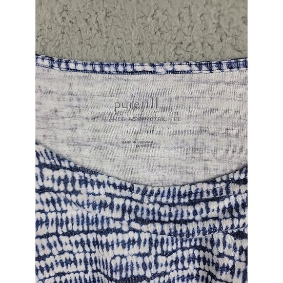 J Jill Pure Jill Tunic Tee Top Womens M Blue White Linen Blend Asymmetric Hem - Picture 3 of 16